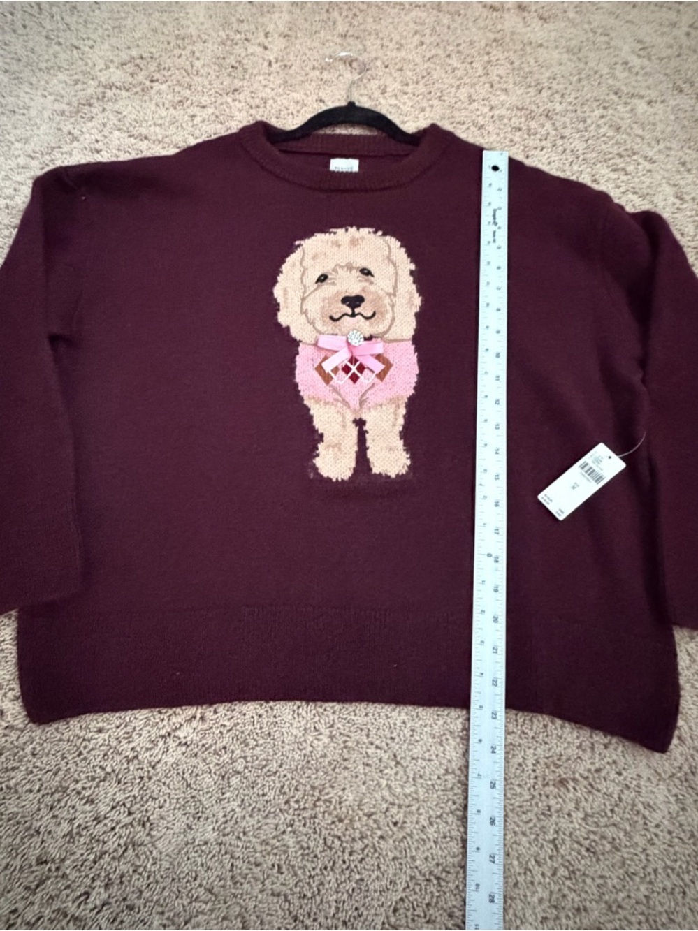 NWT new medium Anthropologie dog Crewneck Sweater wine lab burgundy - Picture 14 of 17